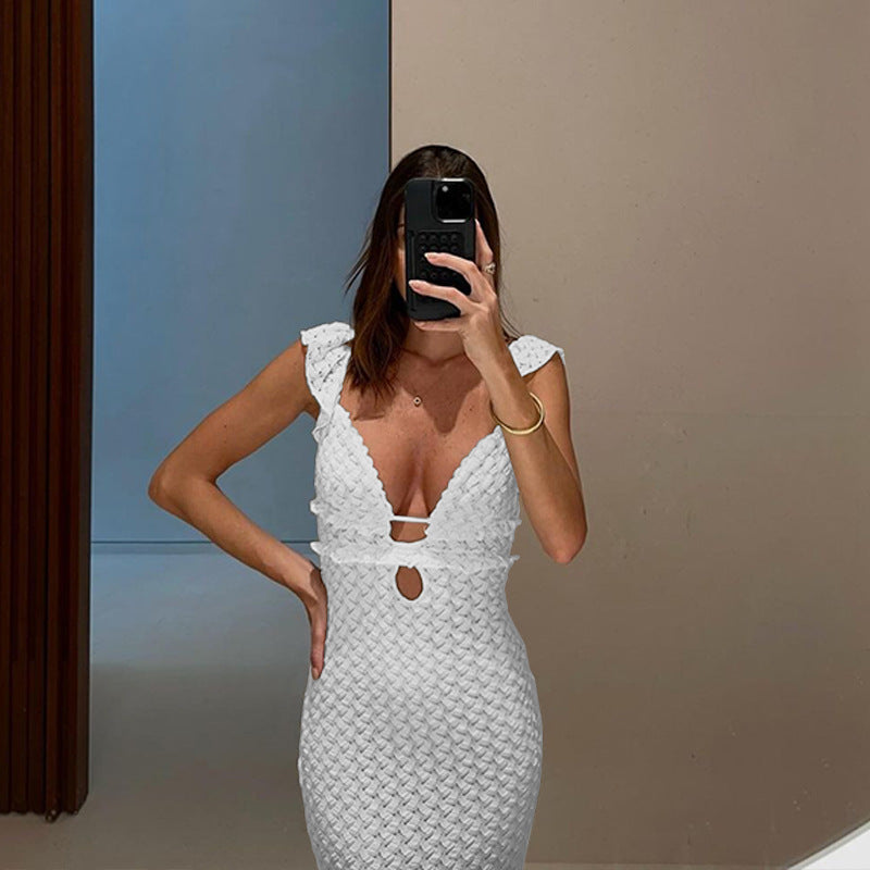 Women's V-neck Knitted Pure Desire Dress Slim Backless