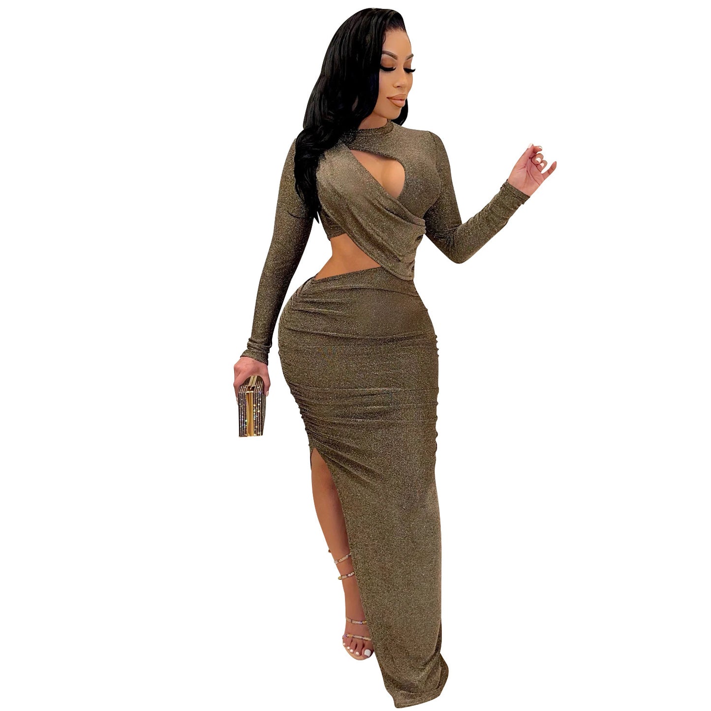 Ladies Long Sleeve Hollow Split Dress