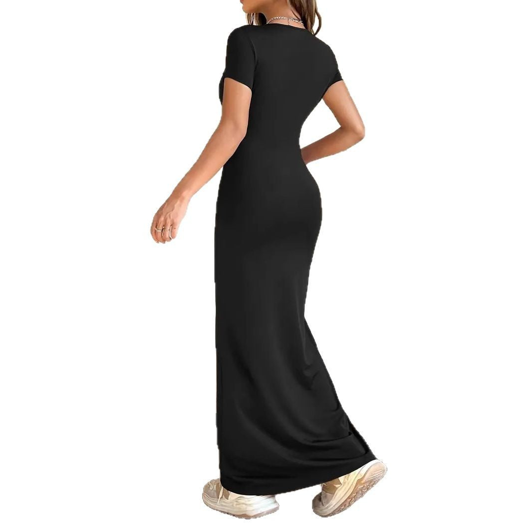Solid Color Elegant Slim-fit Short Sleeve Dress