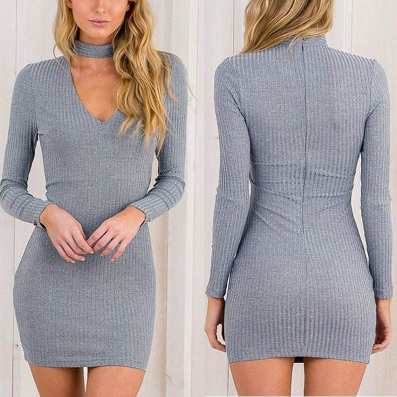 Euro Sexy Party Dress V-neck Lady Bodycon Hip Shir
