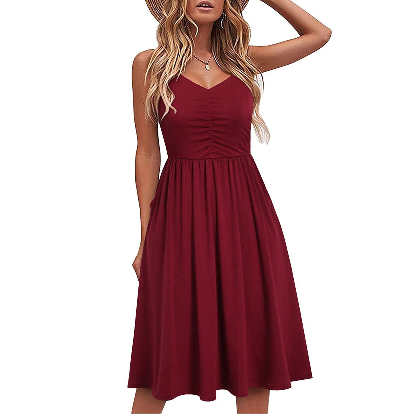Solid Color Suspender Halter Dress
