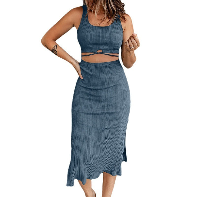Solid Color Irregular Slim Fit Hip Dress