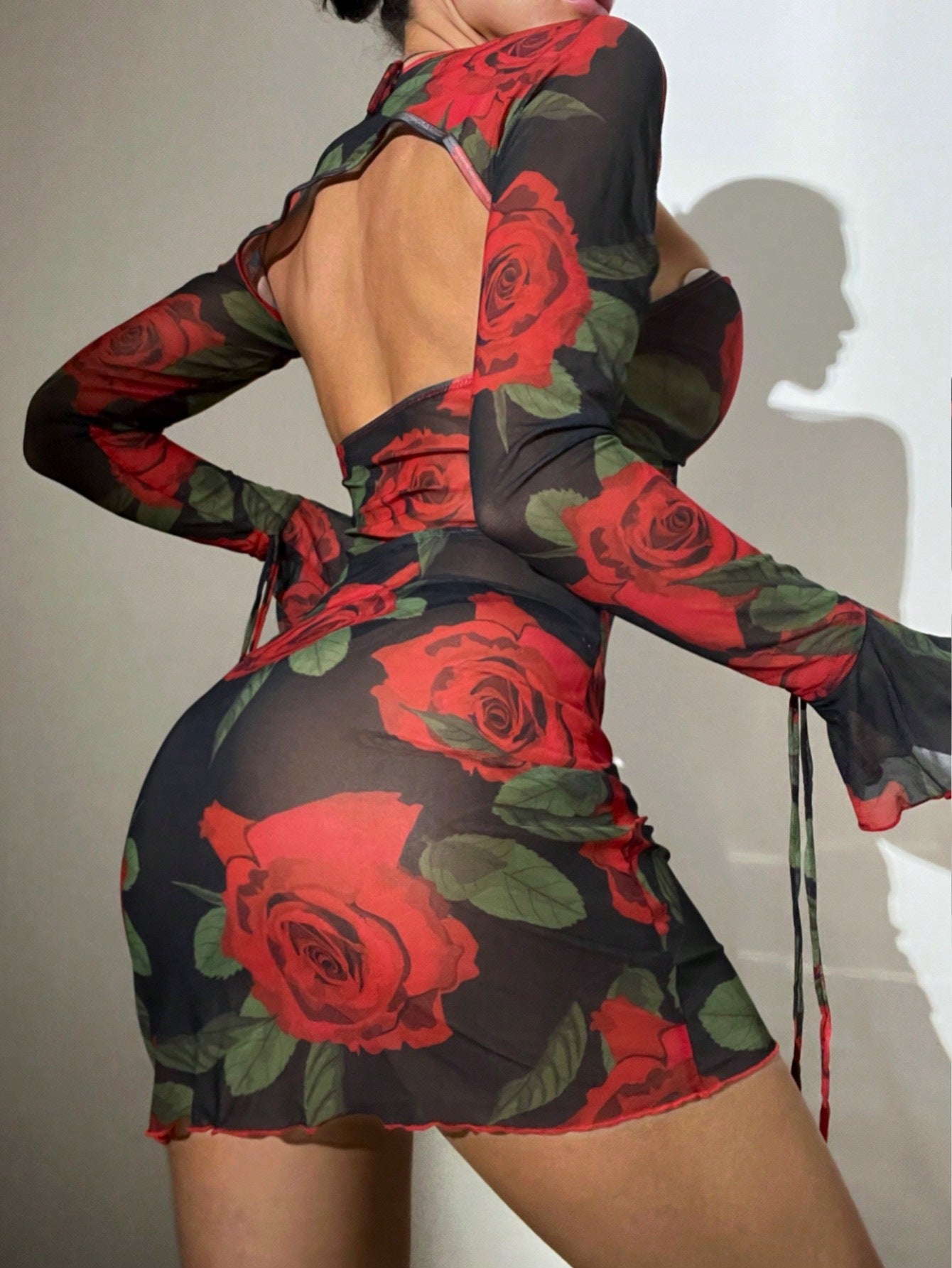 Sexy Backless Print Lace-up Blouse