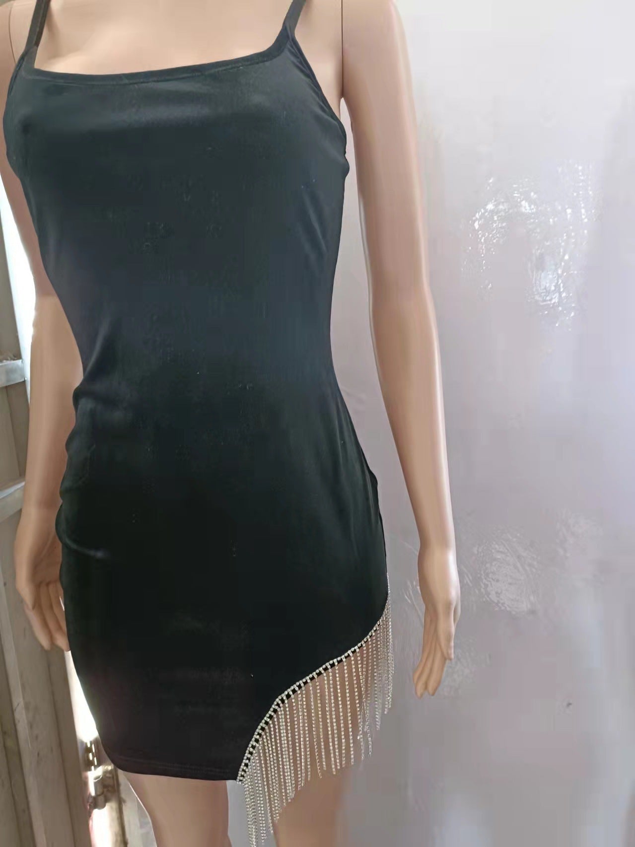 Women's Mid-length Sling Dress With Diamond Tassels