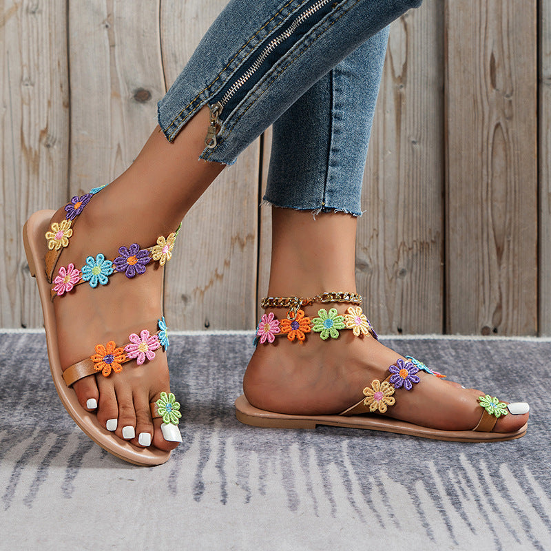 Women's Fashion Flat Toe Ring Color-matching Sandals
