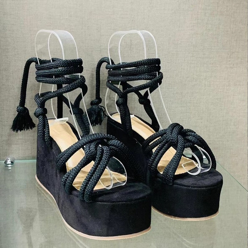 Platform Strap Sandals Round Toe Rope Strap Fashion Sandals