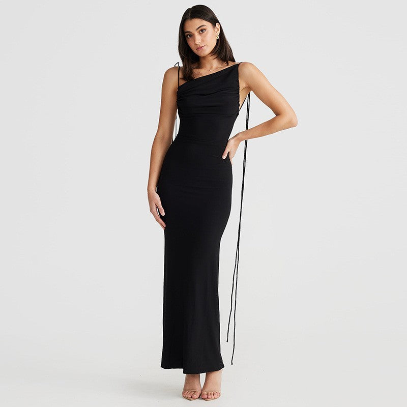 Fashion Solid Color Backless Hollow-out Halter Waist-tight Dress
