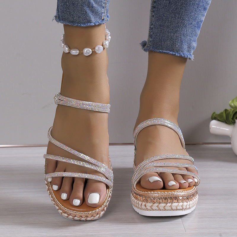 Cross Sandals Round Toe Strap Platform