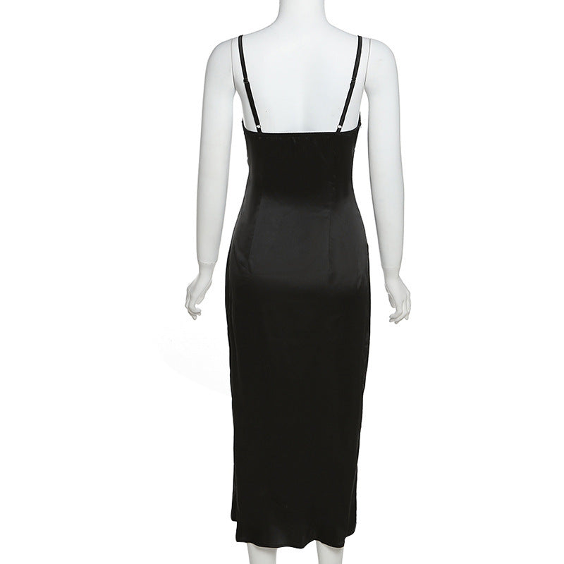 Sexy V-neck Dress With Backless Lace Stitching