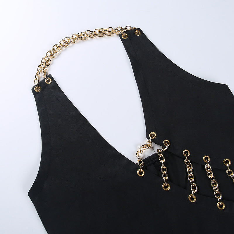 Fashion Halter Neck Sexy Hollow Bag Hip Dress