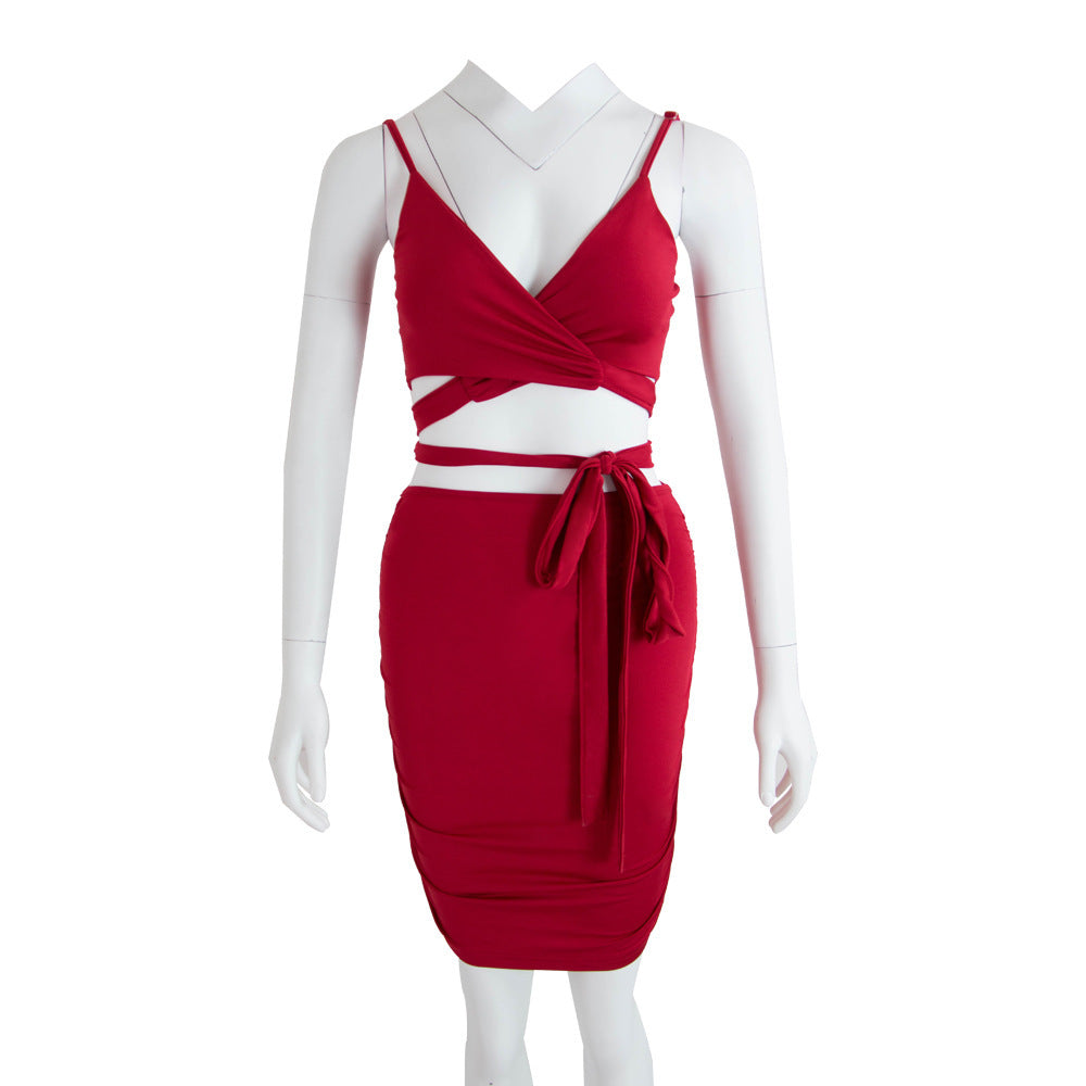 Sexy Nightclub Dress, Sling Straps, Deep V-neck And Hip Mini Skirt