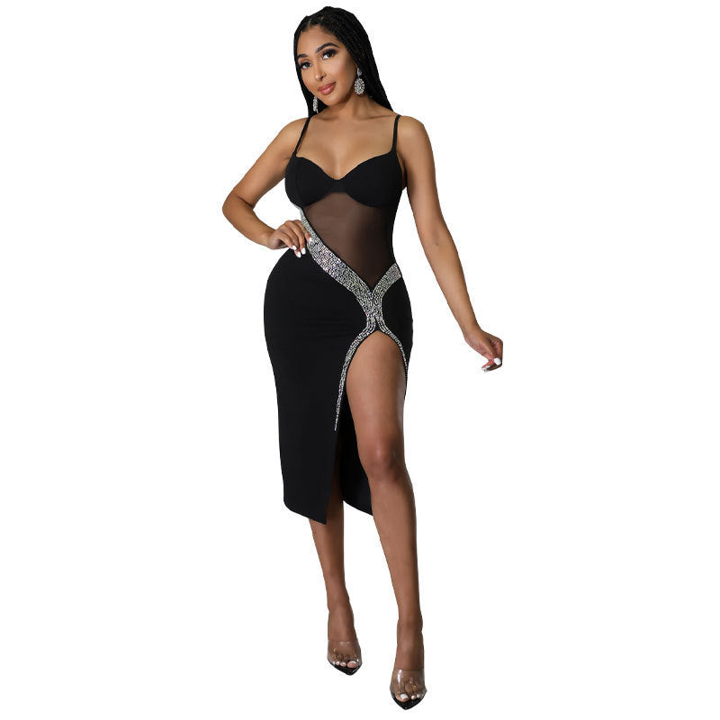 Suspender Skirt Temperament Mid-length Hot Diamond Skirt