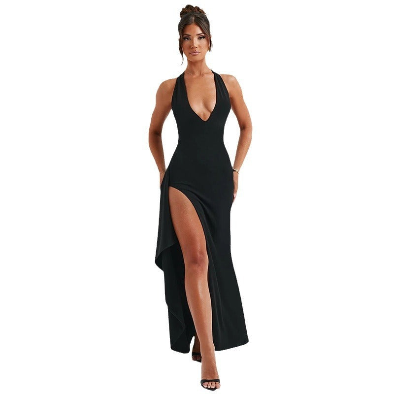 Dress Fashion Halter V-neck Strap Split Dress
