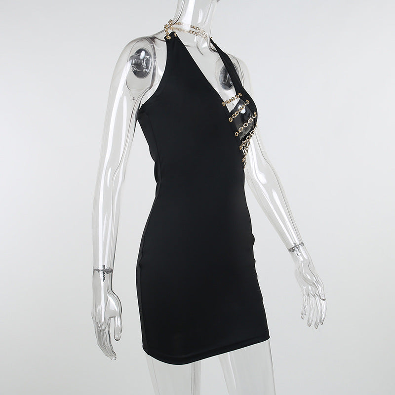 Fashion Halter Neck Sexy Hollow Bag Hip Dress