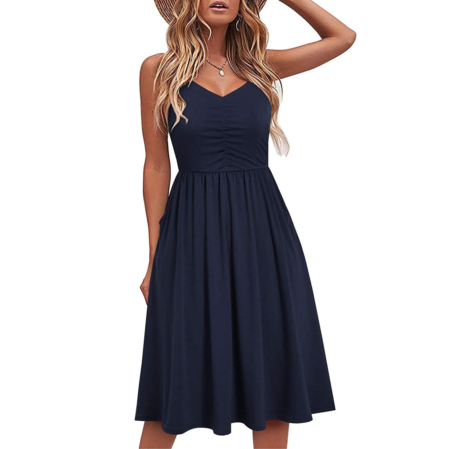 Solid Color Suspender Halter Dress