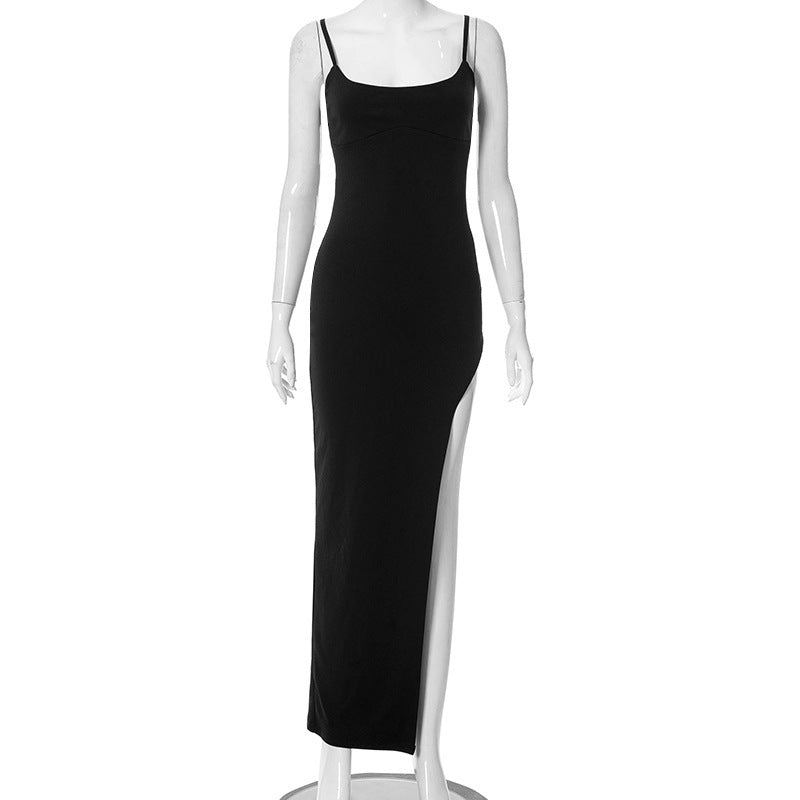 Strap Sleeveless High Waist Side Opening French Dress