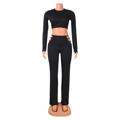Pure Color Sexy Tight-Fitting Hollow Women Two-Piece Suit