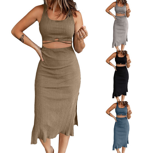 Solid Color Irregular Slim Fit Hip Dress