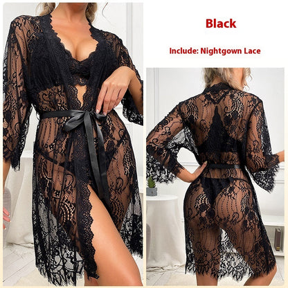 Sexy Lace Floral Border Mesh Nightgown For Women