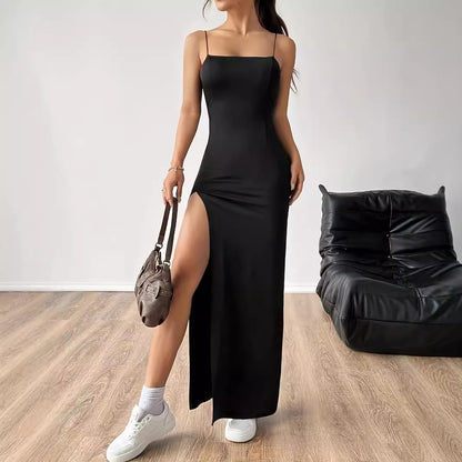 Solid Color High Slit Slim Sleeveless Sling Dress
