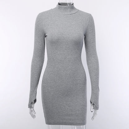 High collar solid color dress
