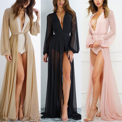 Fashion Long Skirt Mesh Cardigan Chiffon Cloak Women