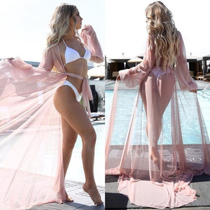 Fashion Long Skirt Mesh Cardigan Chiffon Cloak Women