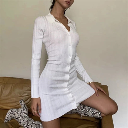 Fashion Slim Polo Collar Knit Long Sleeve Dress