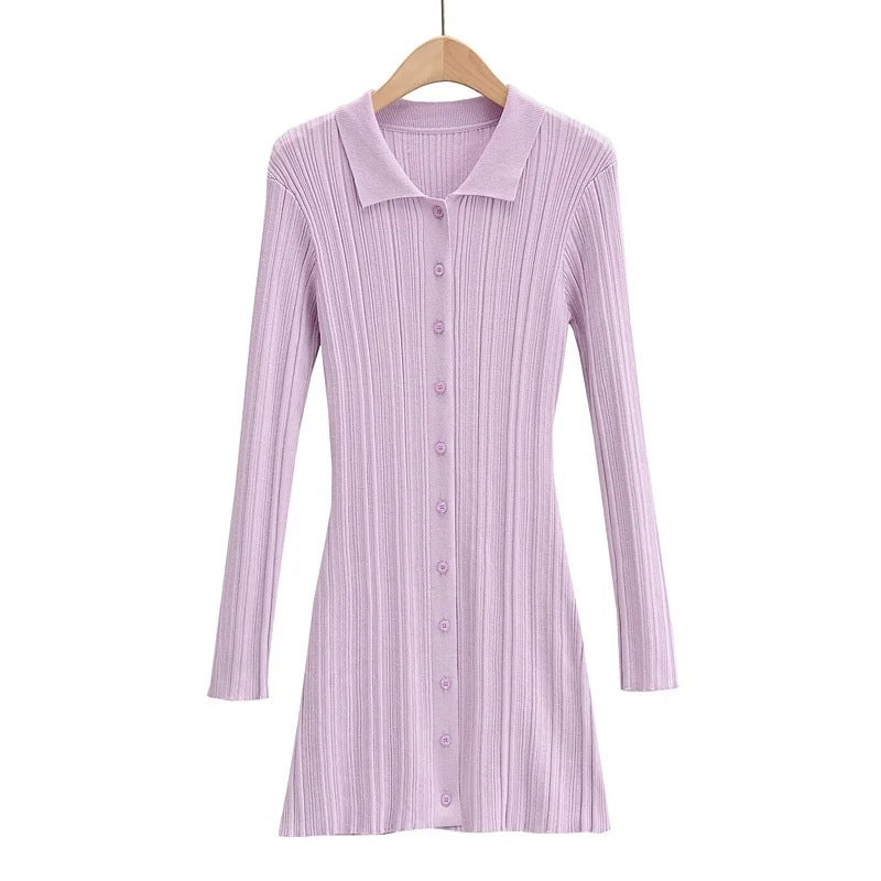 Fashion Slim Polo Collar Knit Long Sleeve Dress