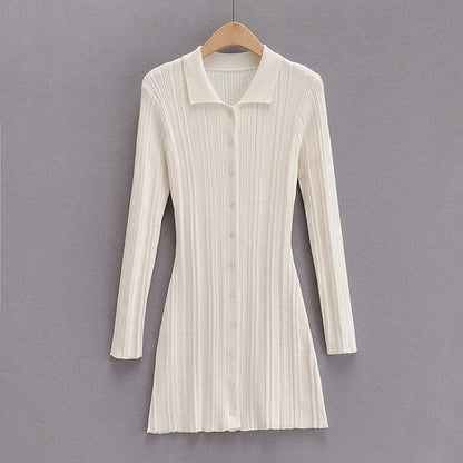 Fashion Slim Polo Collar Knit Long Sleeve Dress