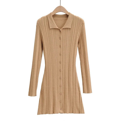 Fashion Slim Polo Collar Knit Long Sleeve Dress