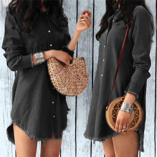 European and American Fashion Fringed Denim Shirt Women
