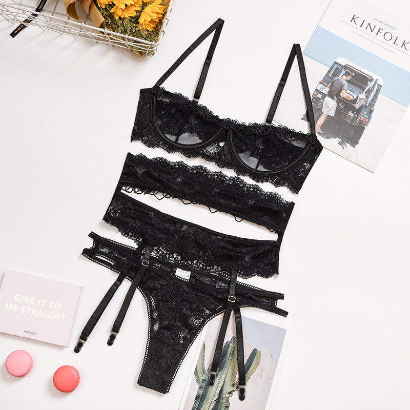 3-piece Lingerie Set Women Transparent Sexy Bra Set Ladies Lace Lingerie Intimates Underwear Set