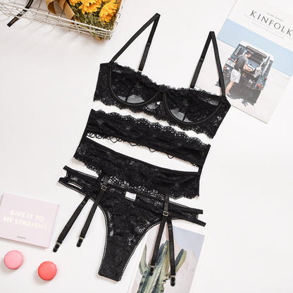 3-piece Lingerie Set Women Transparent Sexy Bra Set Ladies Lace Lingerie Intimates Underwear Set