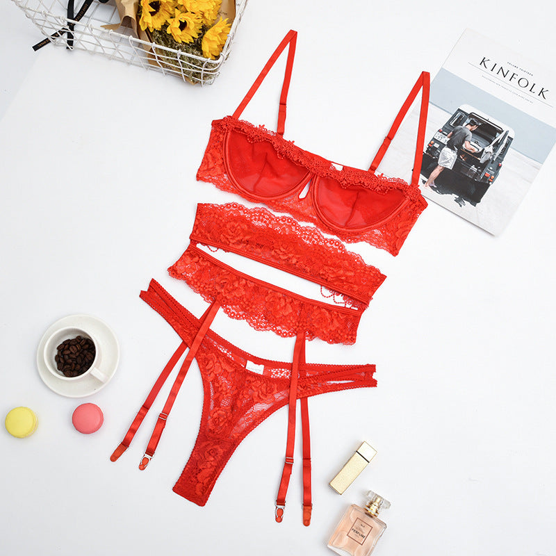 3-piece Lingerie Set Women Transparent Sexy Bra Set Ladies Lace Lingerie Intimates Underwear Set