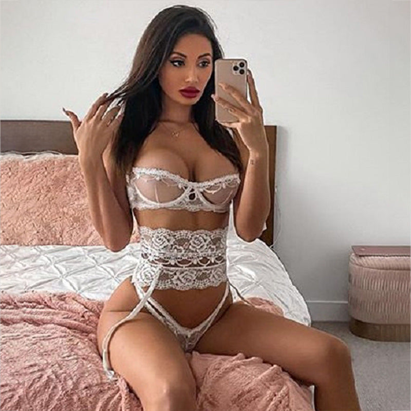 3-piece Lingerie Set Women Transparent Sexy Bra Set Ladies Lace Lingerie Intimates Underwear Set