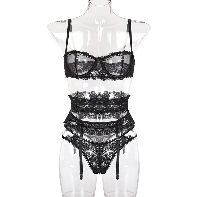 3-piece Lingerie Set Women Transparent Sexy Bra Set Ladies Lace Lingerie Intimates Underwear Set