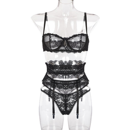 3-piece Lingerie Set Women Transparent Sexy Bra Set Ladies Lace Lingerie Intimates Underwear Set