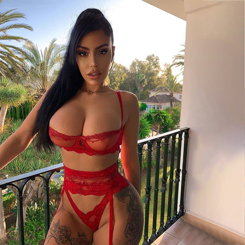 3-piece Lingerie Set Women Transparent Sexy Bra Set Ladies Lace Lingerie Intimates Underwear Set