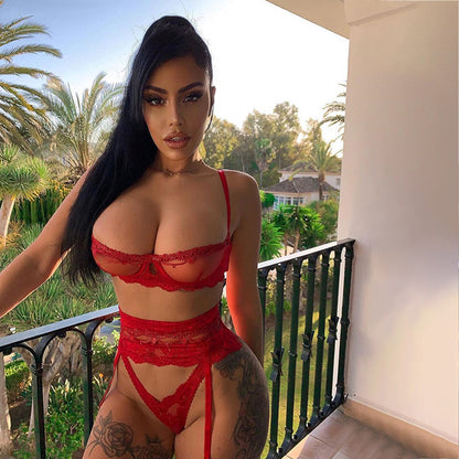 3-piece Lingerie Set Women Transparent Sexy Bra Set Ladies Lace Lingerie Intimates Underwear Set