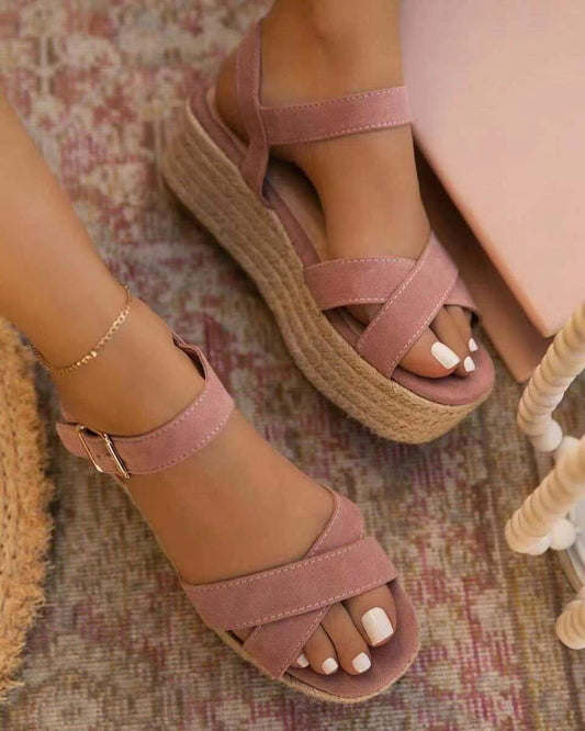 Summer New Style Hemp Rope Cross Strap Ladies Sandals