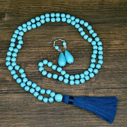 European And American Retro Turquoise Jewelry Ethnic Style Necklace Earrings Ring Bracelet Set