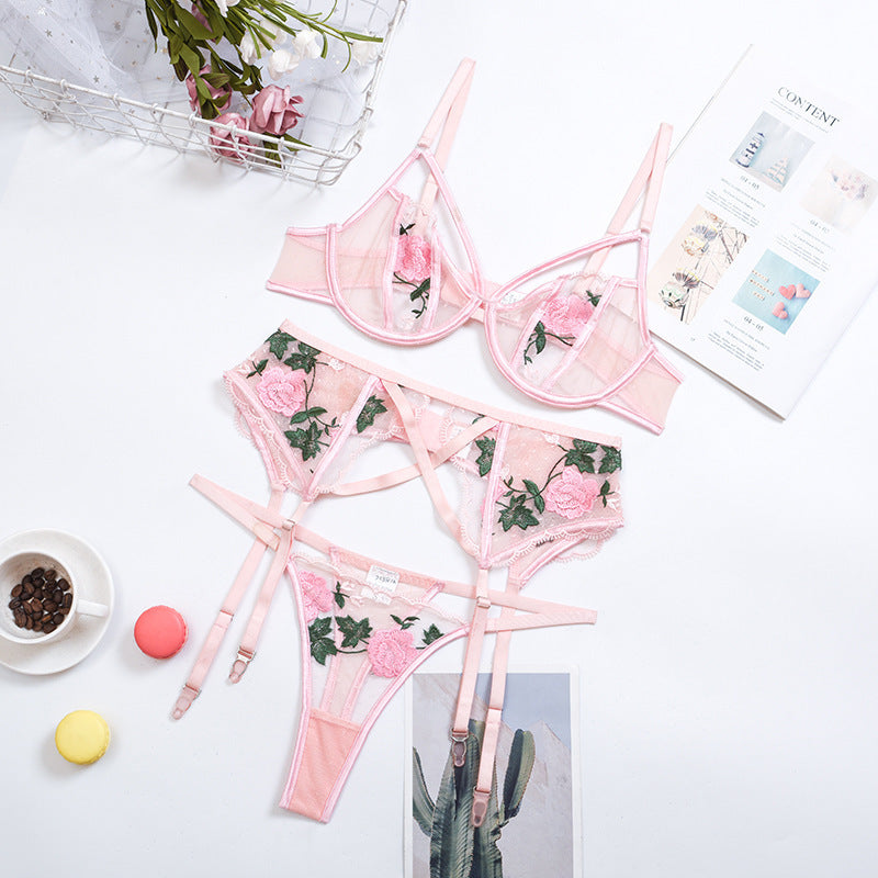 Lace Sexy Temptation Embroidery Three-point Garter Women