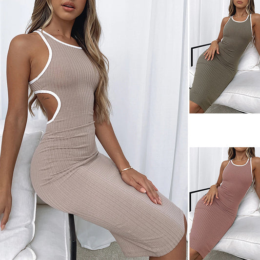 European And American Contrast Color Pit Strip Sexy Waistless Sleeveless Dress Women