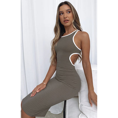 European And American Contrast Color Pit Strip Sexy Waistless Sleeveless Dress Women