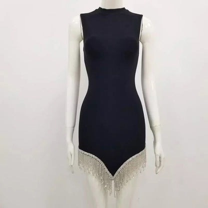 Sexy Sleeveless Ladies Banquet Irregular Hem Rhinestone Dress Bandage Dress