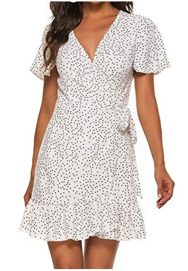 Women's Short-sleeved Printed Lace-up Dress