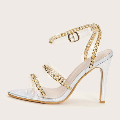 New Chain Vamp Pointed Toe Stiletto High Heel Sandals