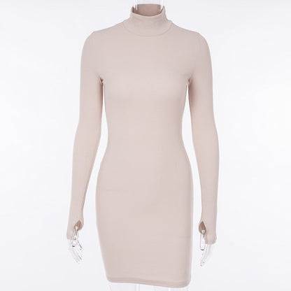 High collar solid color dress