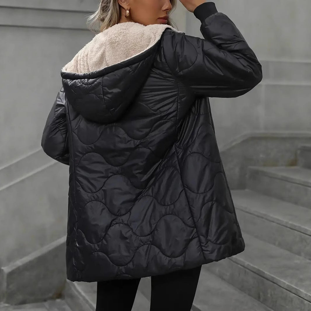 Hooded Cotton-padded Coat Women's Mid-length